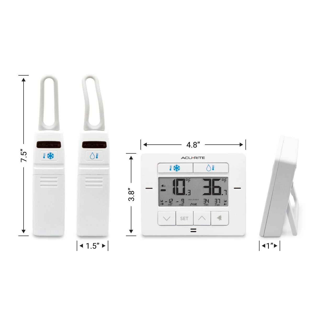 Left. AcuRite - Digital Fridge and Freezer Thermometer with Wireless Sensors - White.