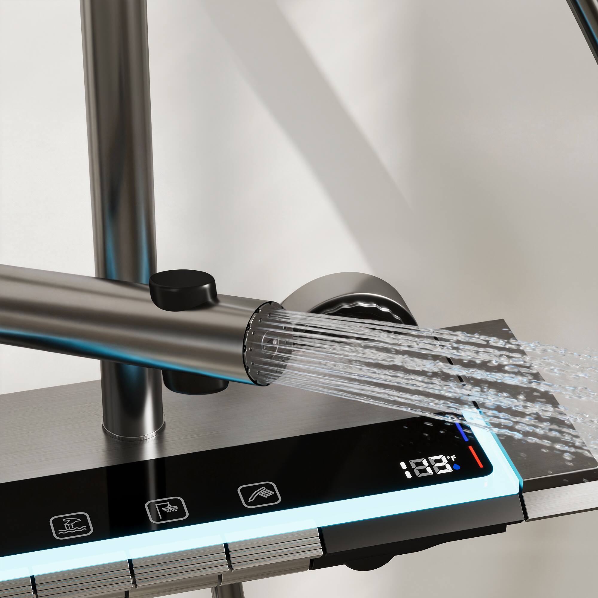 Alt View 5. Famapy - Thermostatic Shower System with LED Temperature Display, 4-Mode Piano Button Rainfall Shower Combo - Gunmetal Gray.