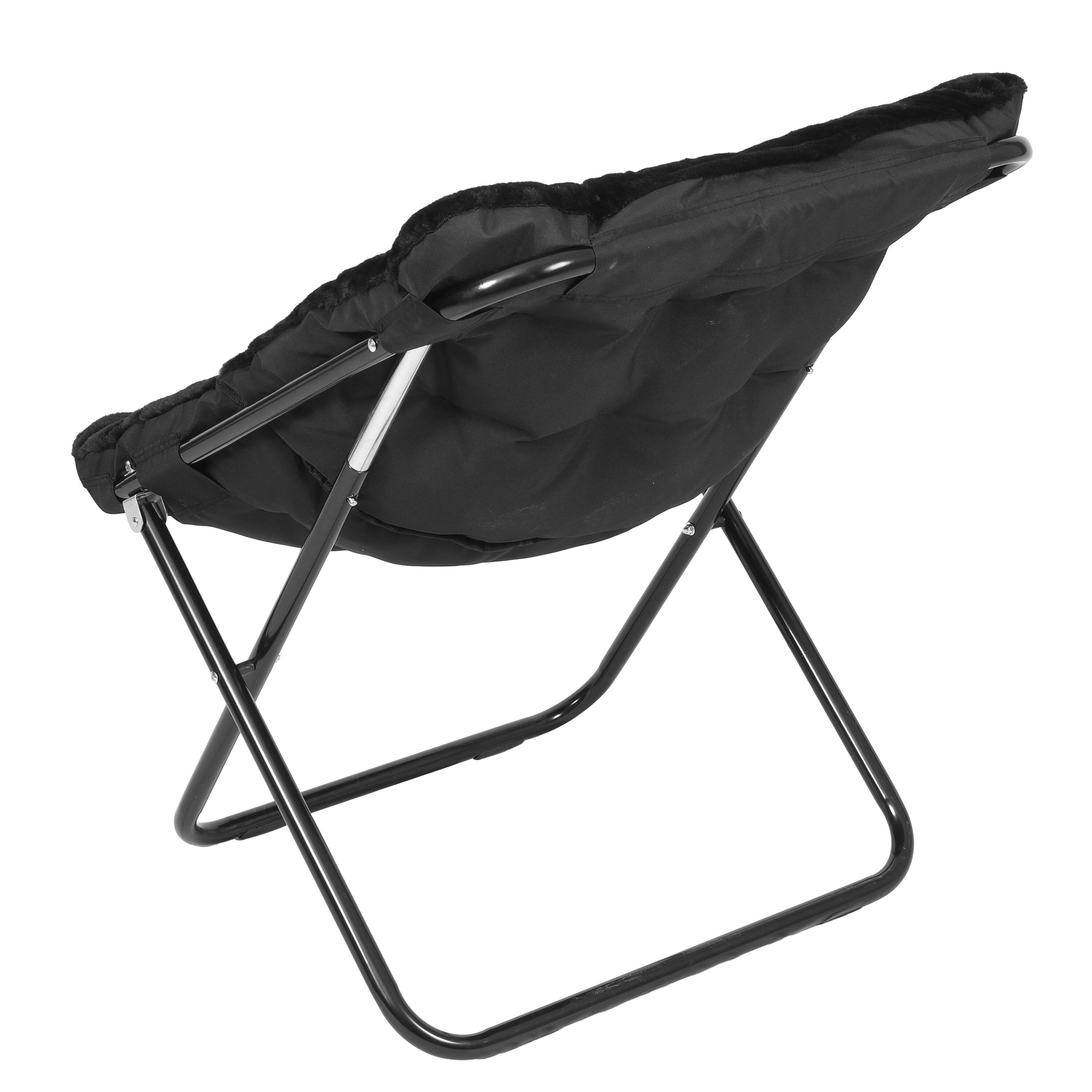 Alt View 7. Emma + Oliver - Aisling Oversized Folding Saucer Chair for Dorm, Bedroom - Black Fabric/Black Frame.