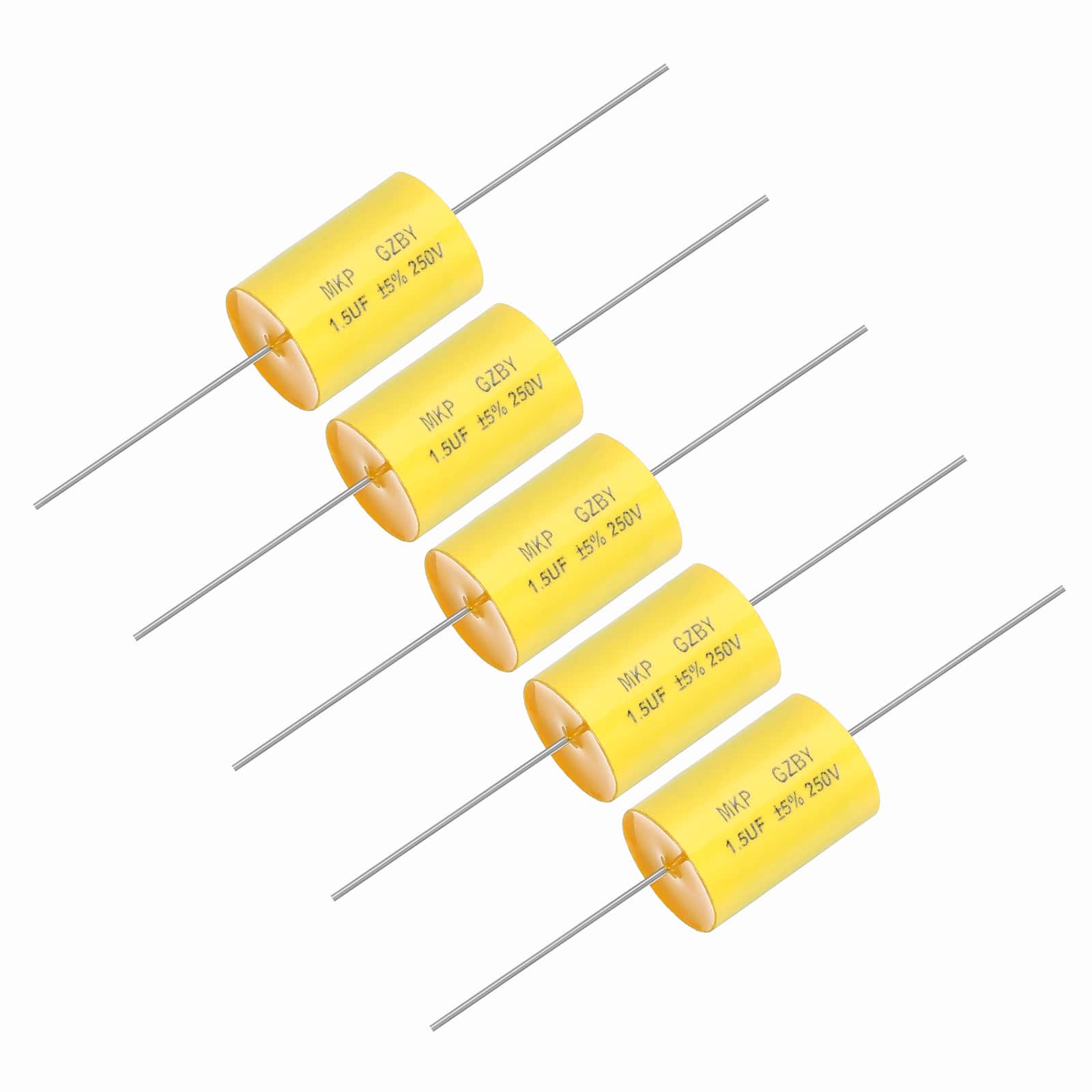 Unique Bargains - 5pcs 1.5uf Frequency Divider Capacitor, 250V Axial Audio Speaker Crossover MKP Film Capacitor - Yellow price history on PriceWatchPro