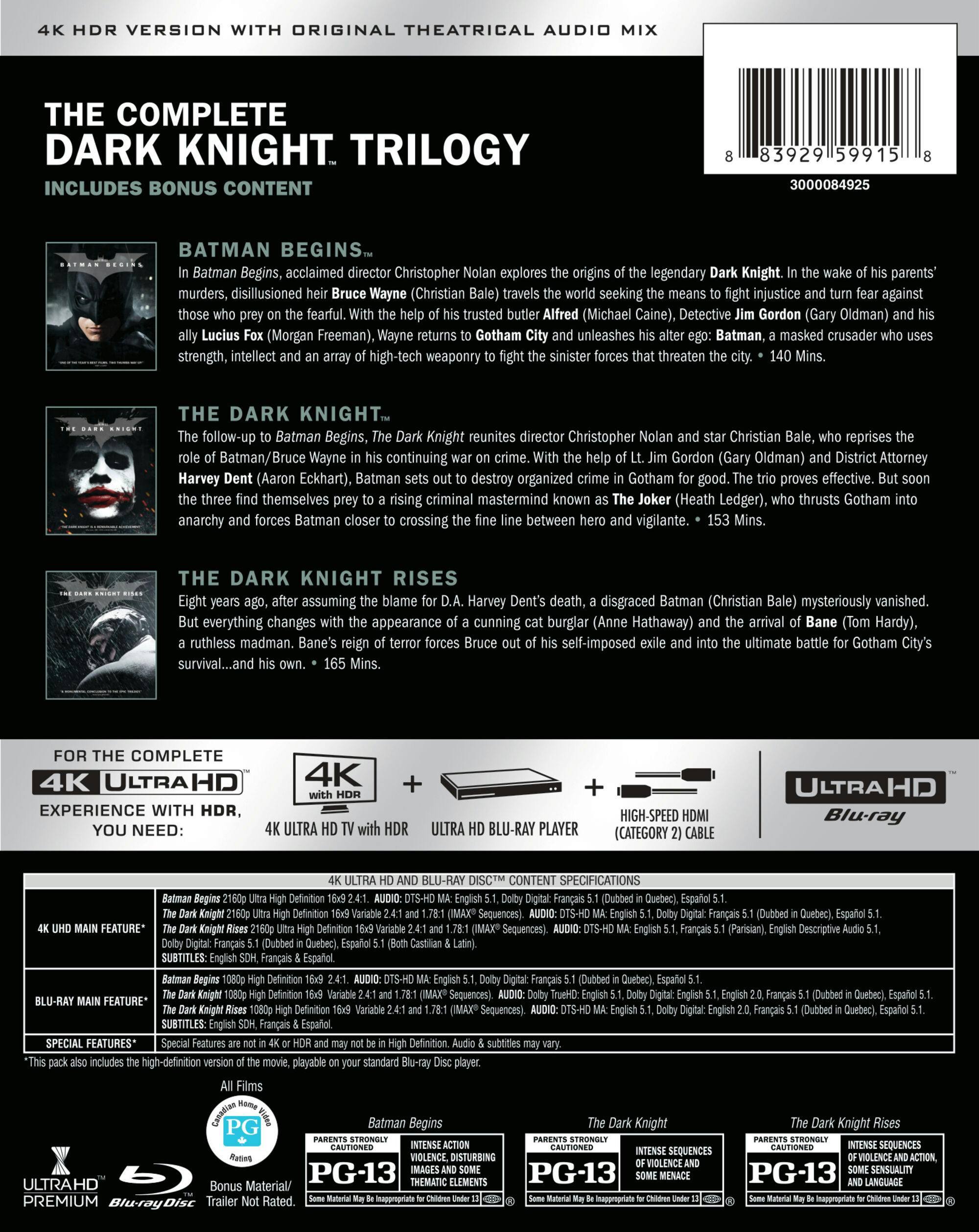 Back. The Dark Knight Trilogy (4K Ultra HD + Blu-ray) [UHD].