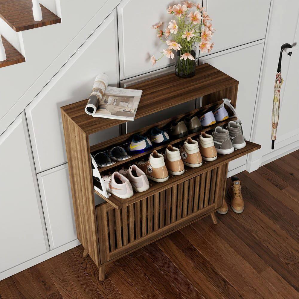 Alt View 5. Kadyn - Resenkos 31.5-Inch Large Capacity Shoe Cabinet with Movable Partitions - Walnut - Brown.