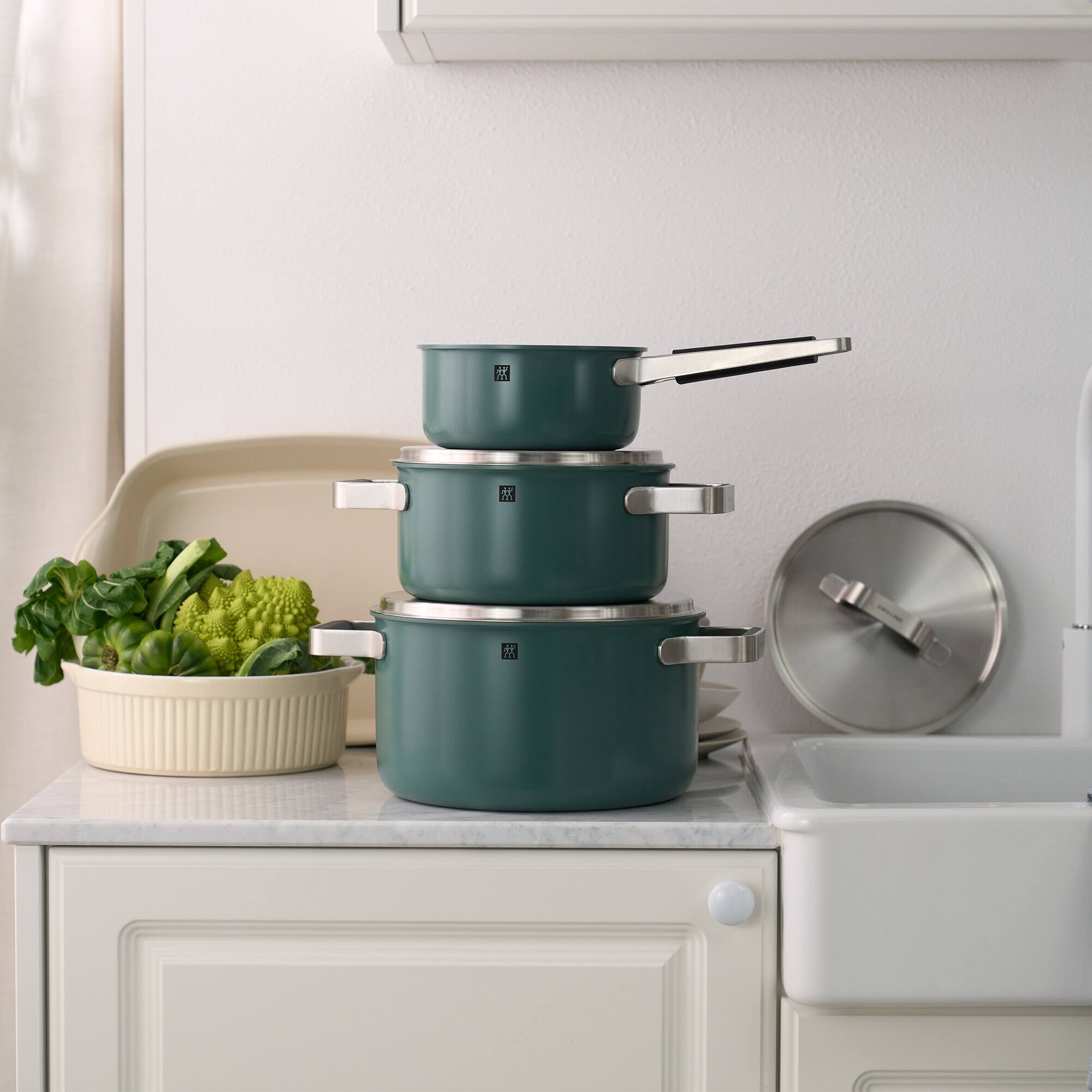 Alt View 1. ZWILLING - ZWILLING Pure 6-pc Stainless Steel Cookware Set, Green - Green.