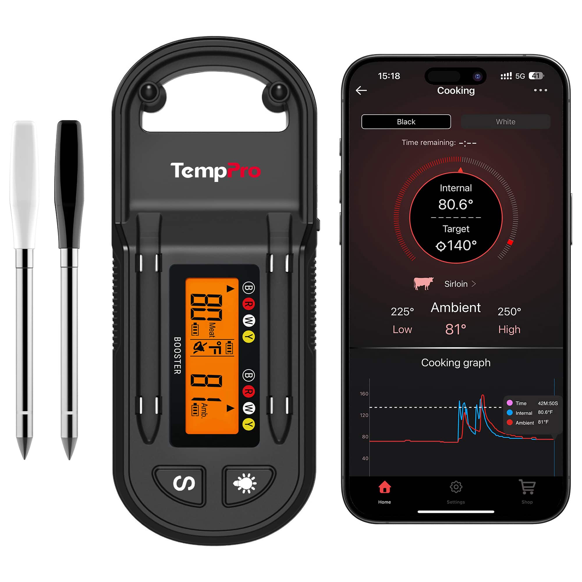 TempPro TempSpike Plus 600 ft Wireless Meat Thermometer with Two