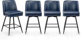Winado - 26" H Swivel Barstools PU Faux Leather Upholstered Counter Height Bar Stool Chair with Back, Square Seat, Metal Legs - Blue-Set of 4