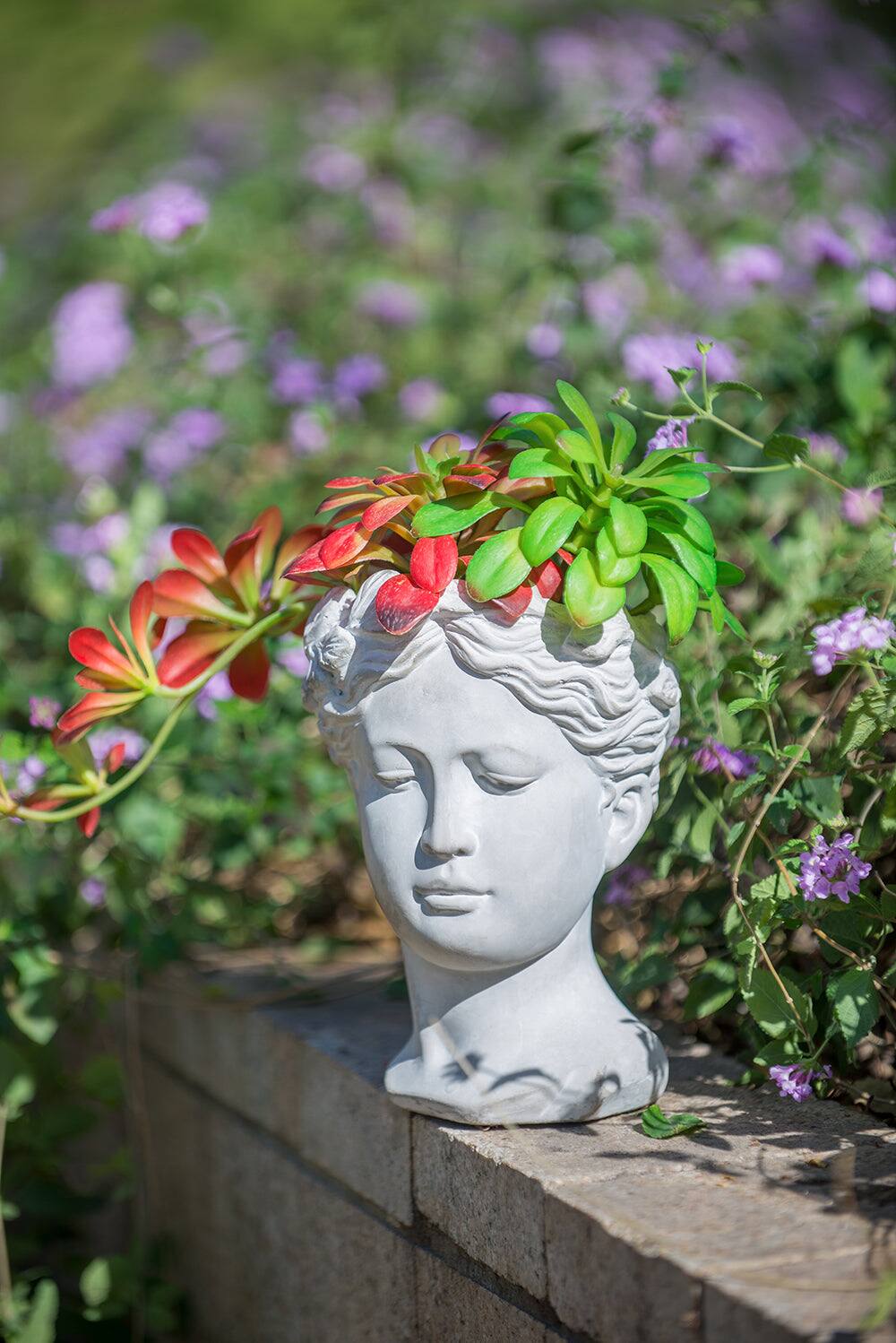 Alt View 4. Boyel Living - Greek Style Cement Head Planter Indoor Outdoor.