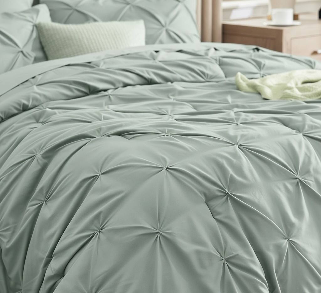 Alt View 4. FINEAK - Modern Queen Pinch Pleat Comforter Set with Sheets-7-Piece All-Season Bed in a Bag - Sage Green.