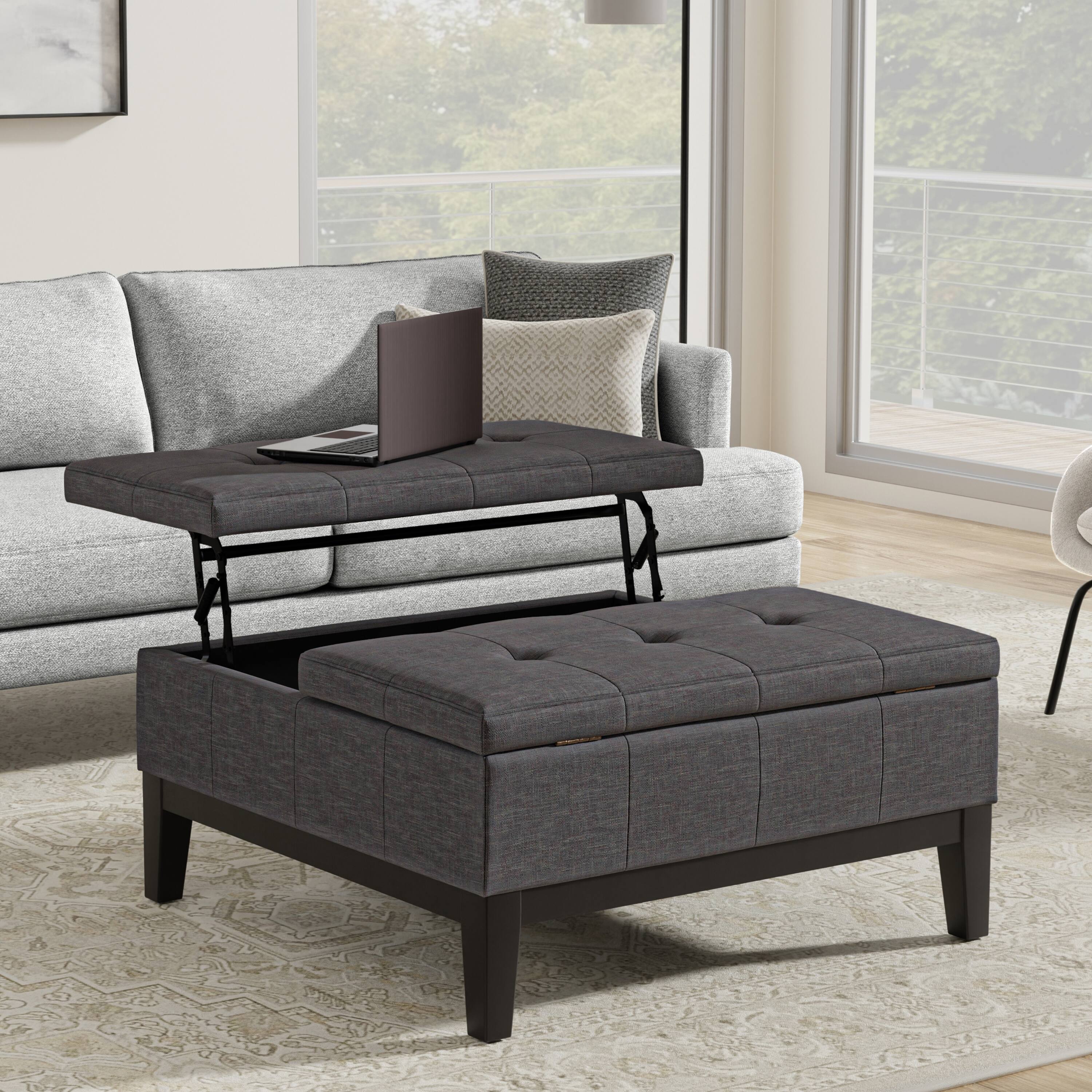 Tiramisubest - Slate Grey Linen-Style Lift Top Coffee Table Storage Ottoman - Gray
