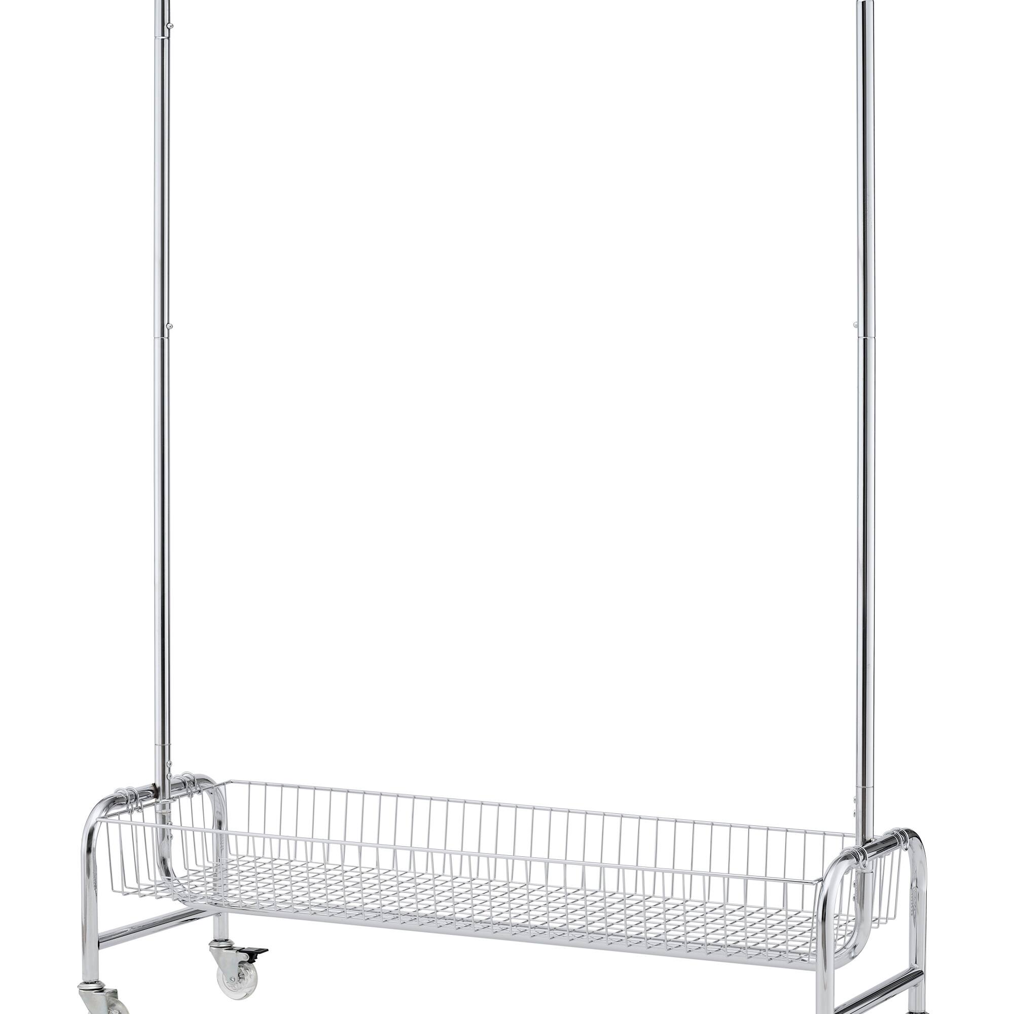 Alt View 4. GOODSILO - Heavy Duty Rolling Garment Rack with Storage Basket and Hanging Bar for Commercial and Home Use - Silver.
