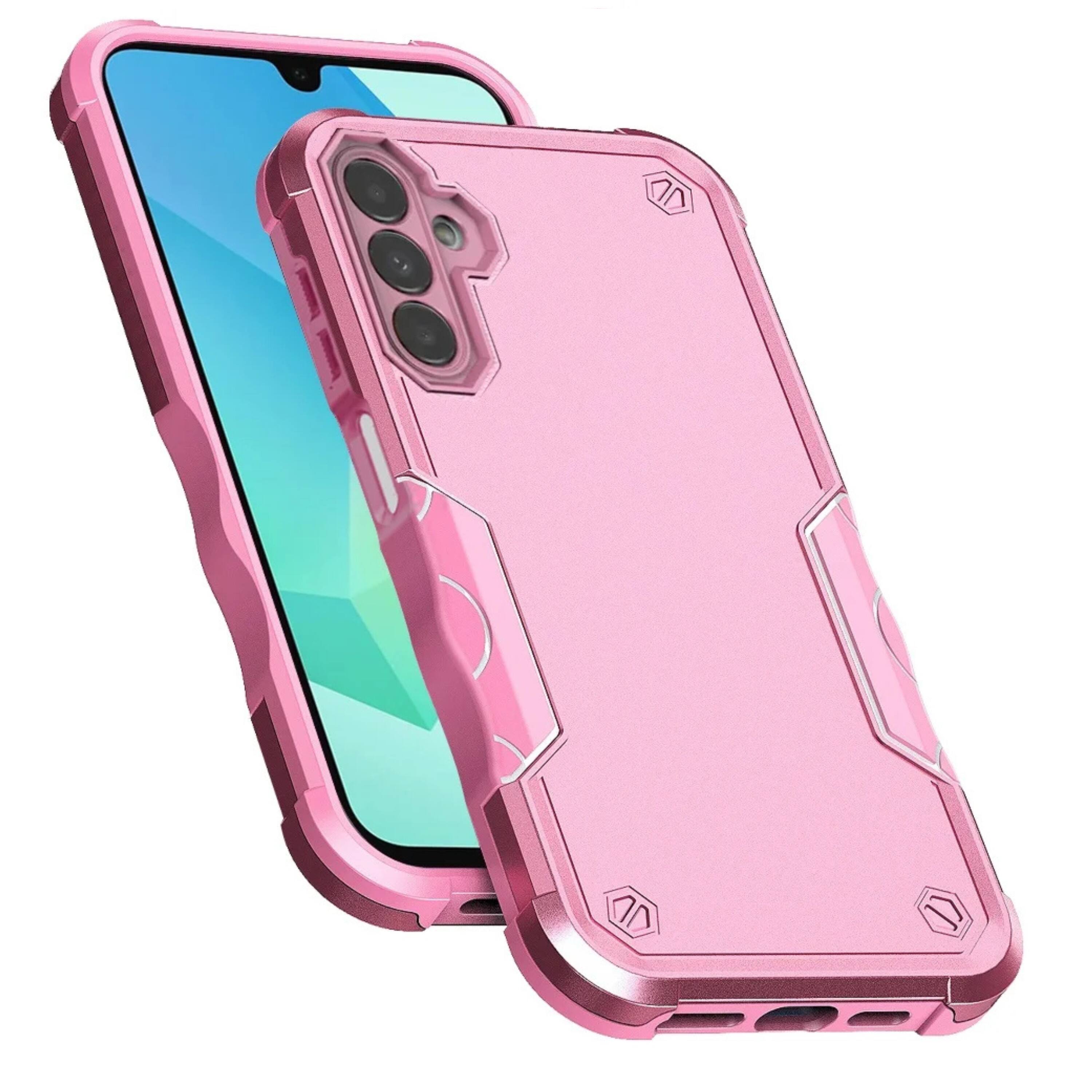 Angle. Kitcheniva - Rugged Grip Heavy Duty Shockproof Phone Case With Tempered Glass For Samsung A16 5G Pink - Pink.