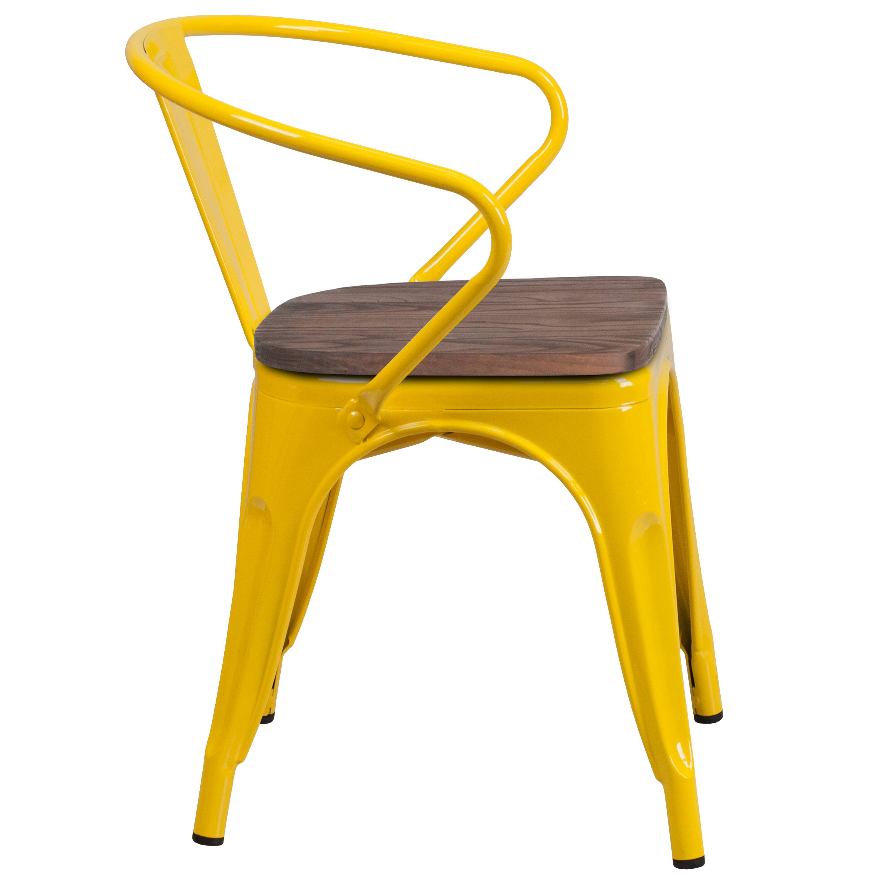 Alt View 4. Emma + Oliver - Metal Chair with Wood Seat and Arms - Yellow.