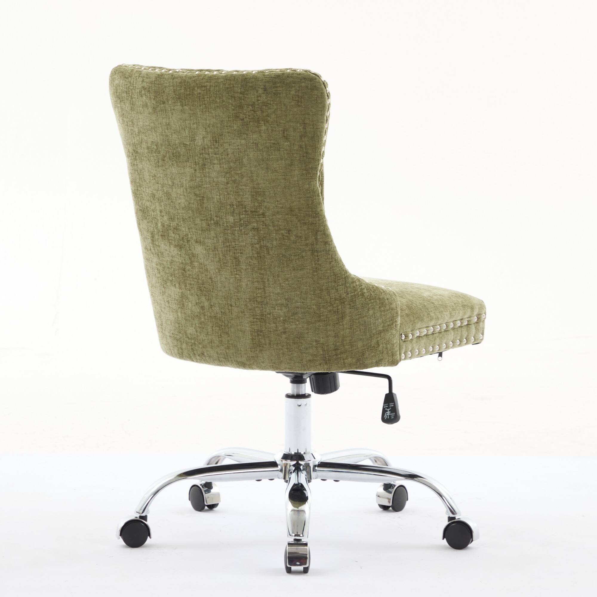 Alt View 2. GOODSILO - Modern Chenille Upholstered Office Chair with Tufted Button Design and Chrome Metal Base for Home Office Workspace - Green.