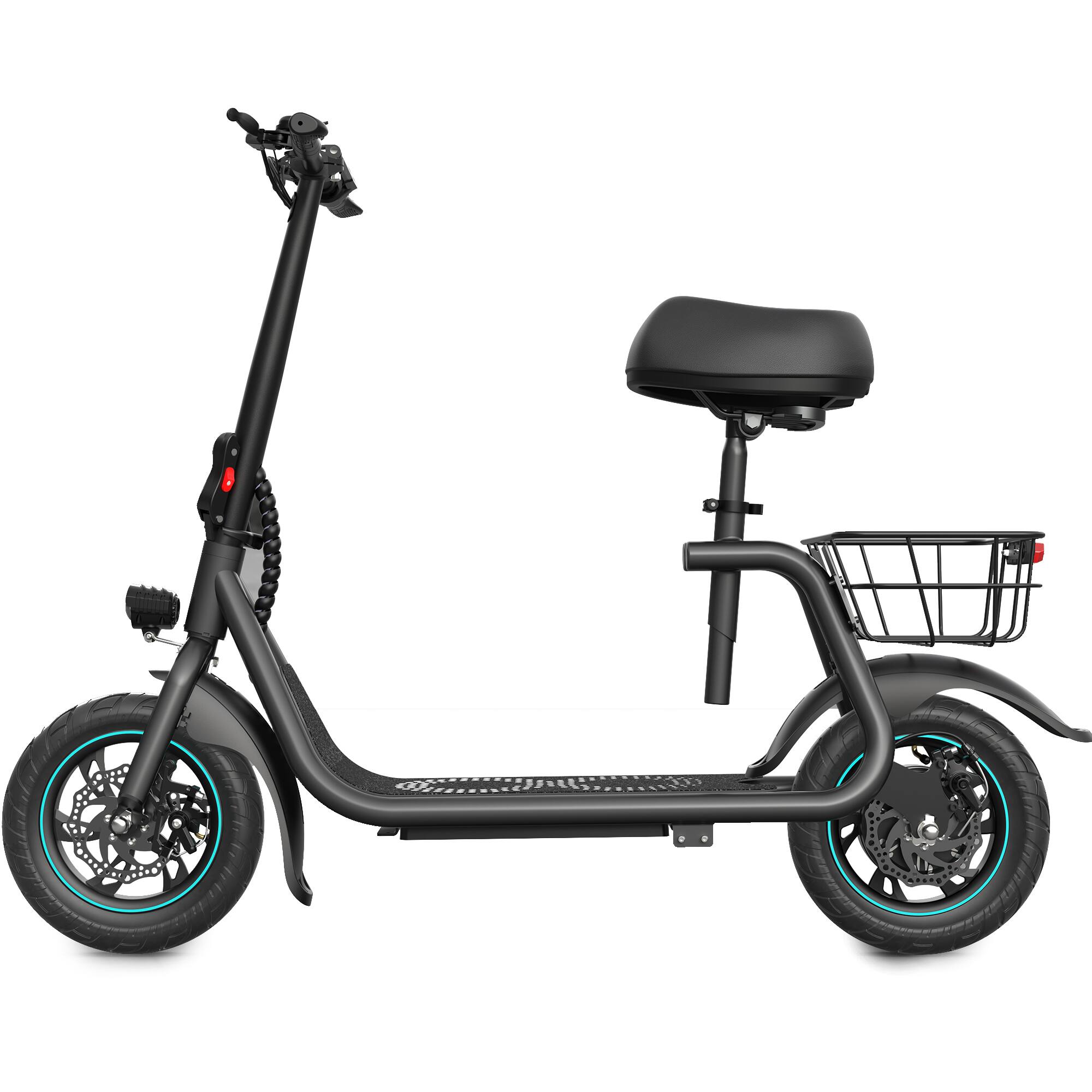 Angle. MIHOVER - 450W Electric Scooter with Seat for adults, 37V 7.8Ah Battery, LCD Display, 15.5 MPH, 265lb Capacity - Black.
