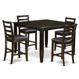 East West Furniture - 5 PC Counter height Table set- Table and 4 Leather Stools - Cappuccino