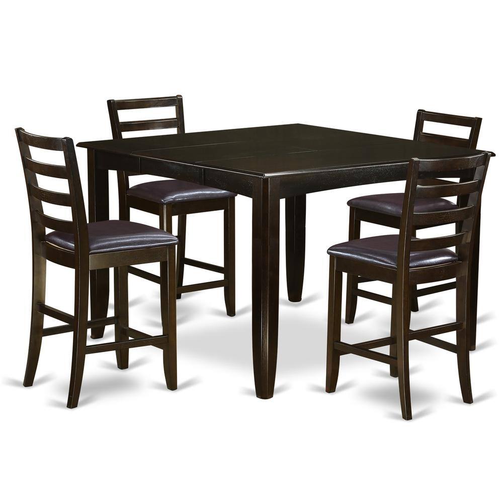 East West Furniture - 5 PC Counter height Table set- Table and 4 Leather Stools - Cappuccino