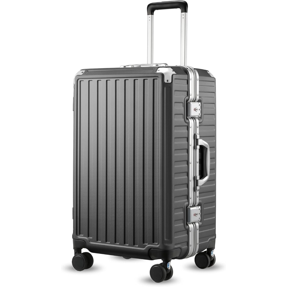 LUGGEX - 24 Inch Aluminum Frame Zipperless Polycarbonate Spinner Hard Shell Suitcase - LX-ZX - Black