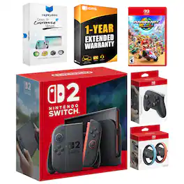Switch 2 Console with Mario Kart World, Pro Controller, Joy Con Wheel, MightySkins Code and 1 CPS Year - Nintendo Switch 2