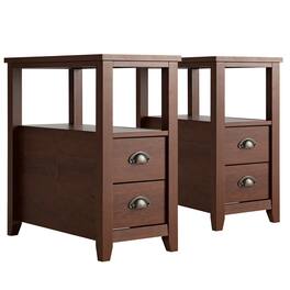 WELLFOR - Set of 2 Wooden Nightstands with 2 Drawers and Shelf - Brown