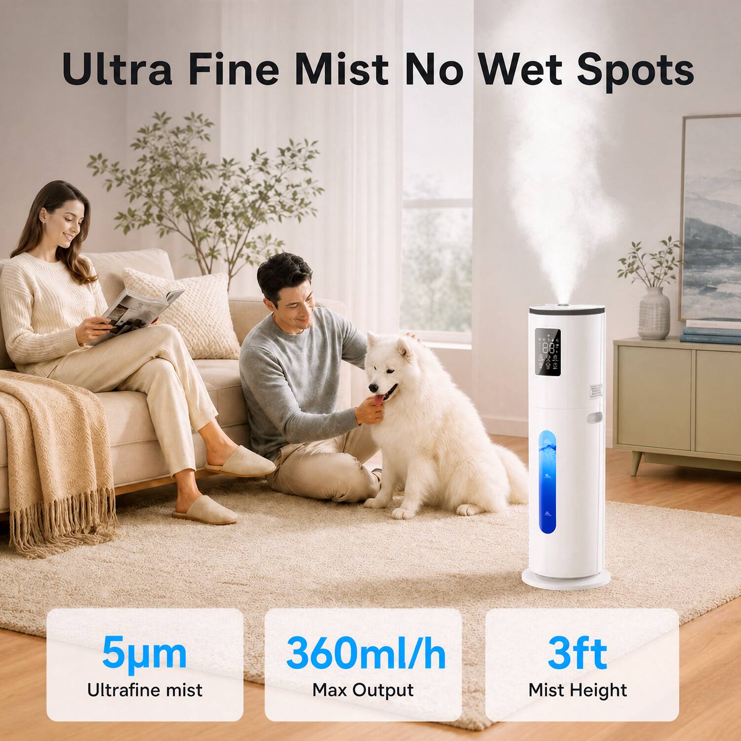 Ultra Fine Mist No Wet Spots

5pm Ultrafine mist

360ml/h Max Output

3ft Mist Height