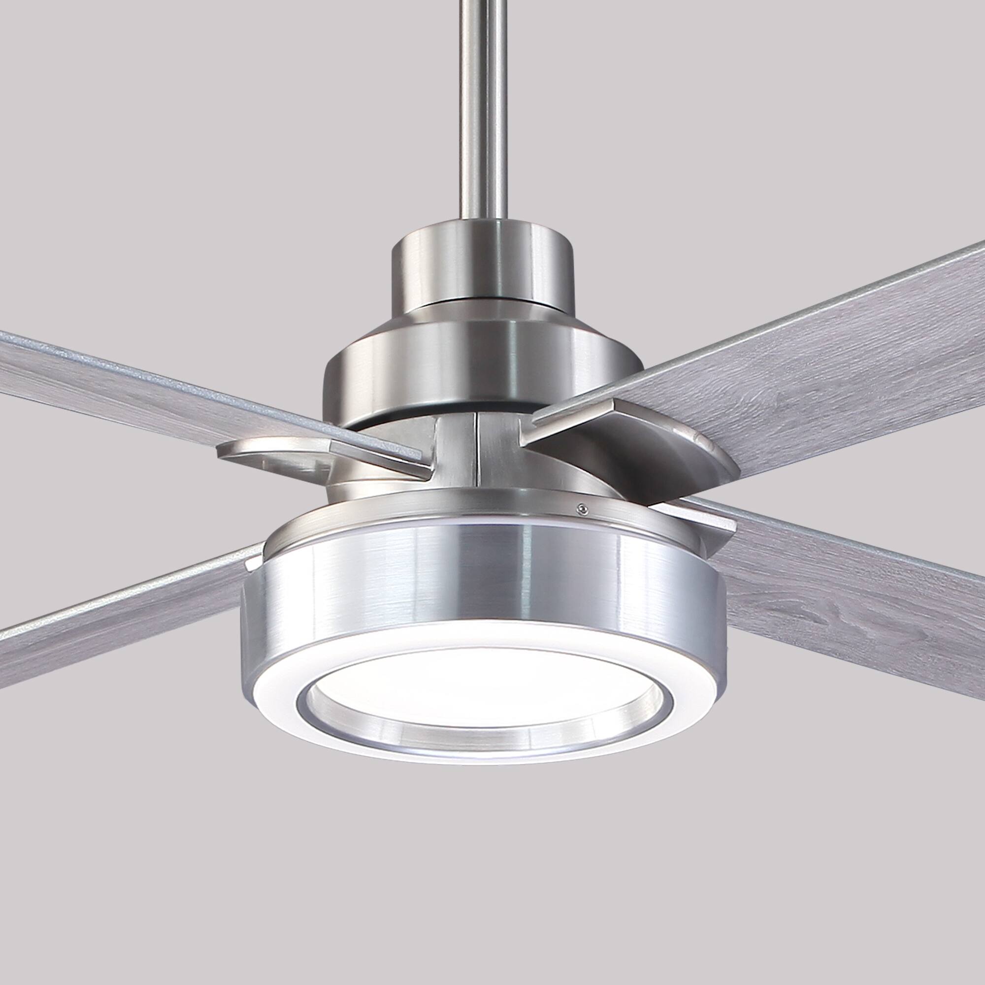 Alt View 8. Parrot Uncle - 60" Modern Brushed Nickel Integrated LED Smart Ceiling Fan with Light and App - Sand Nickel.