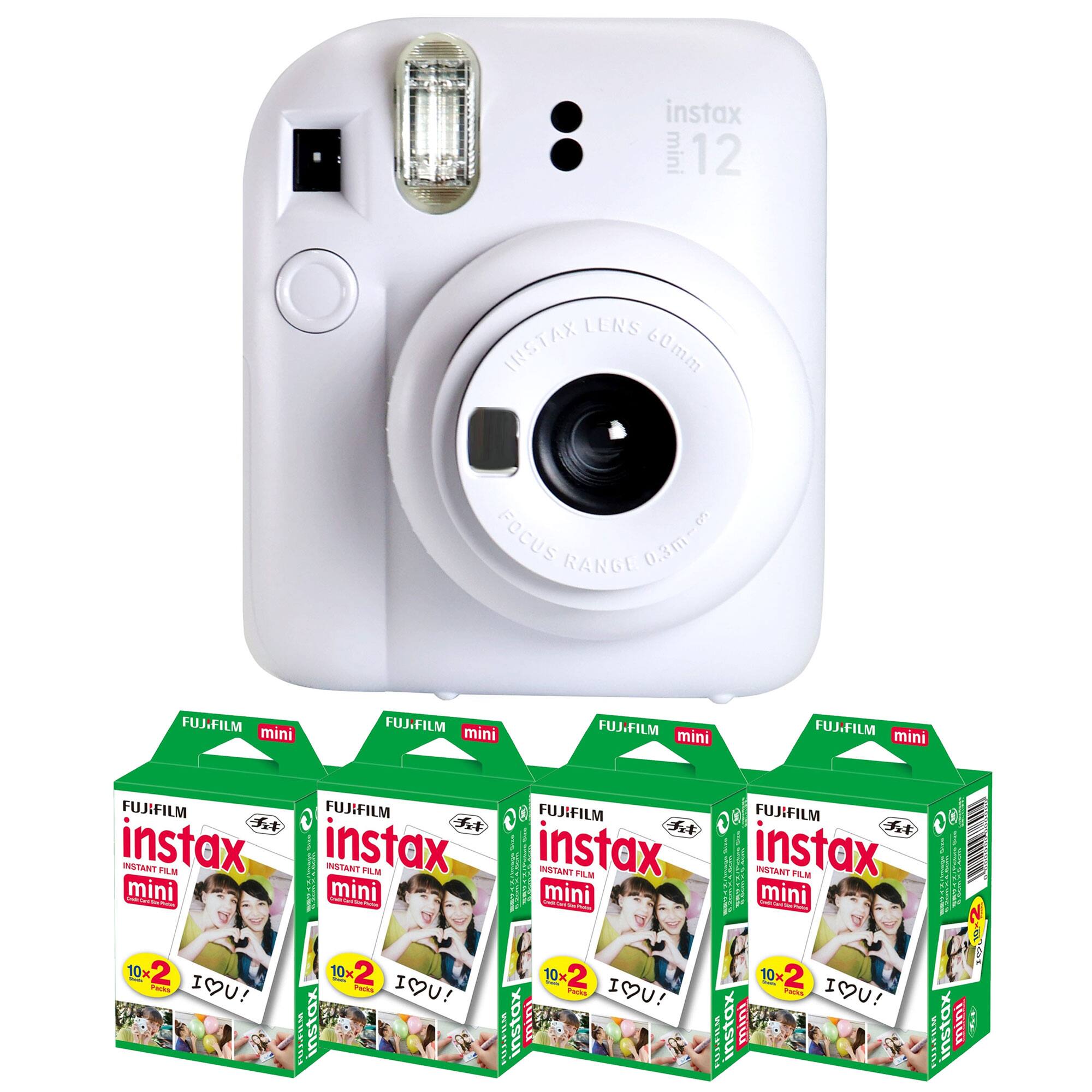 Fujifilm - INSTAX MINI 12 Instant Film Camera (Clay and 4x Mini Instax Film - White