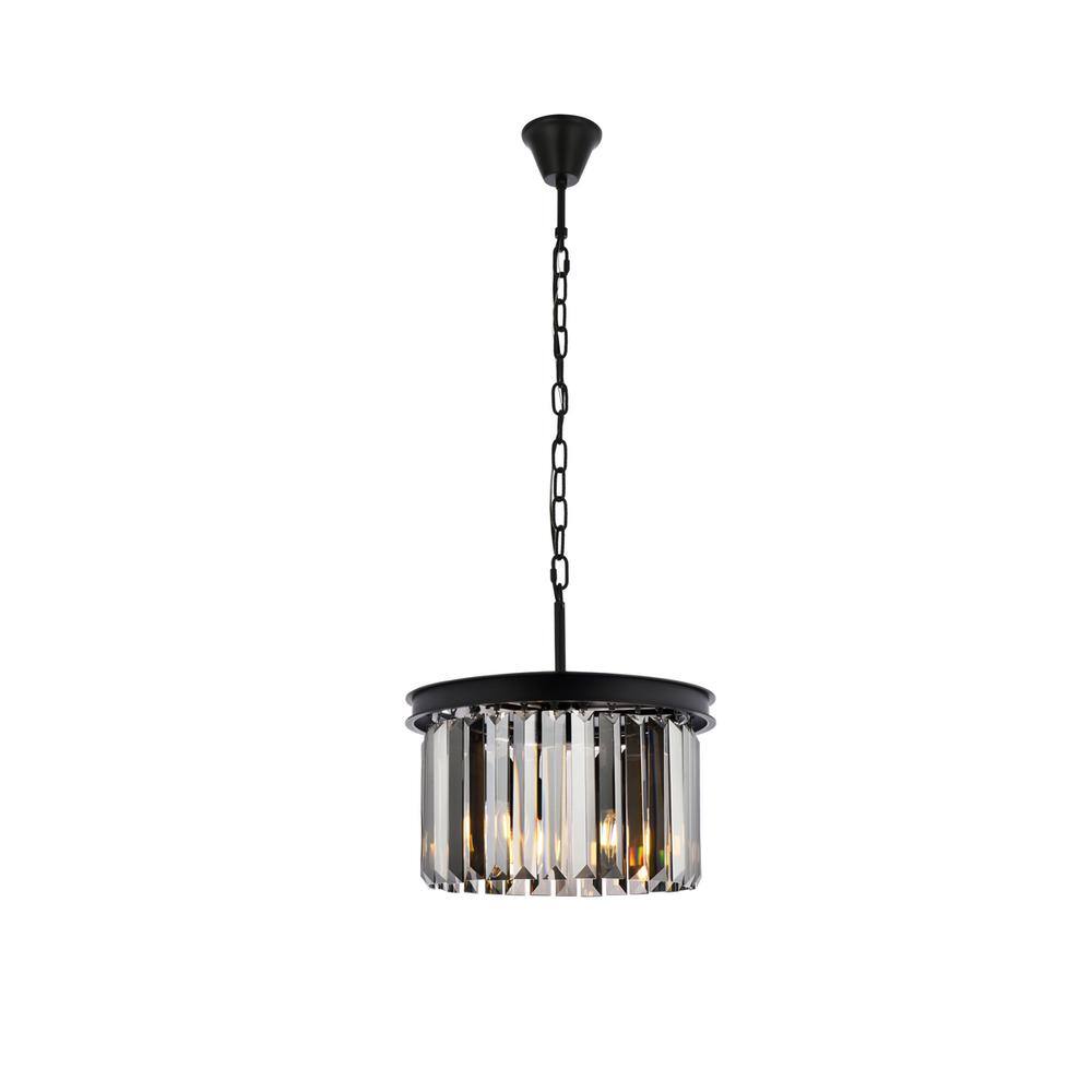 Left. Urban Classic - Sydney 3 light Matte Black Pendant Silver Shade (Grey) Royal Cut Crystal - Matte Black.