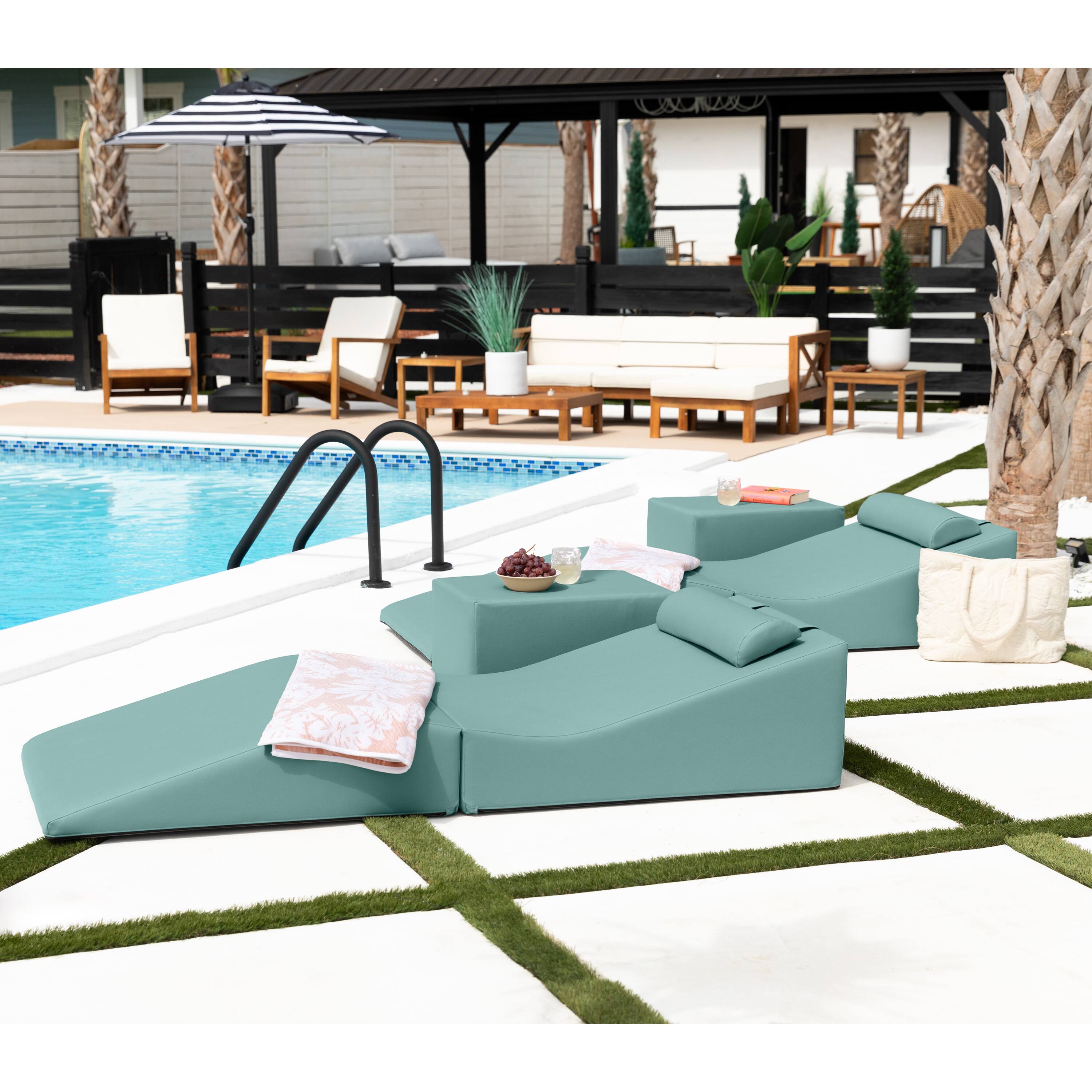 Angle. Jaxx - Jaxx Clermont Sun Lounger - Luxurious Waterproof Poolside Lounge & Outdoor Chaise - Marine Vinyl Waterfall Blue - Marine Vinyl Waterfall Blue.