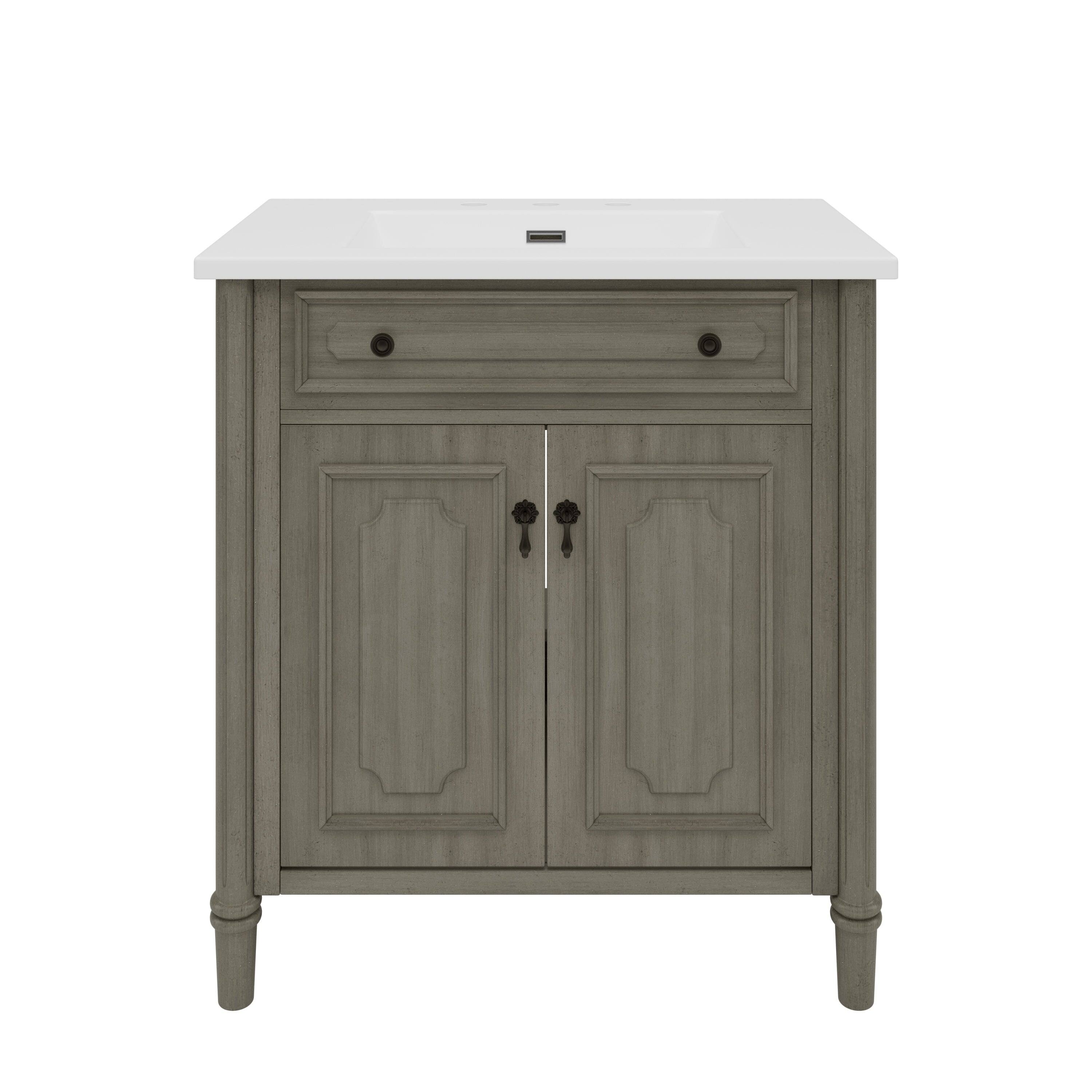 Back. Boyel Living - 31 Inch Vintage Bathroom Vanity with Sink Rustic Cabinet Soft Close Doors Adjustable Shelf Gray - Gray.