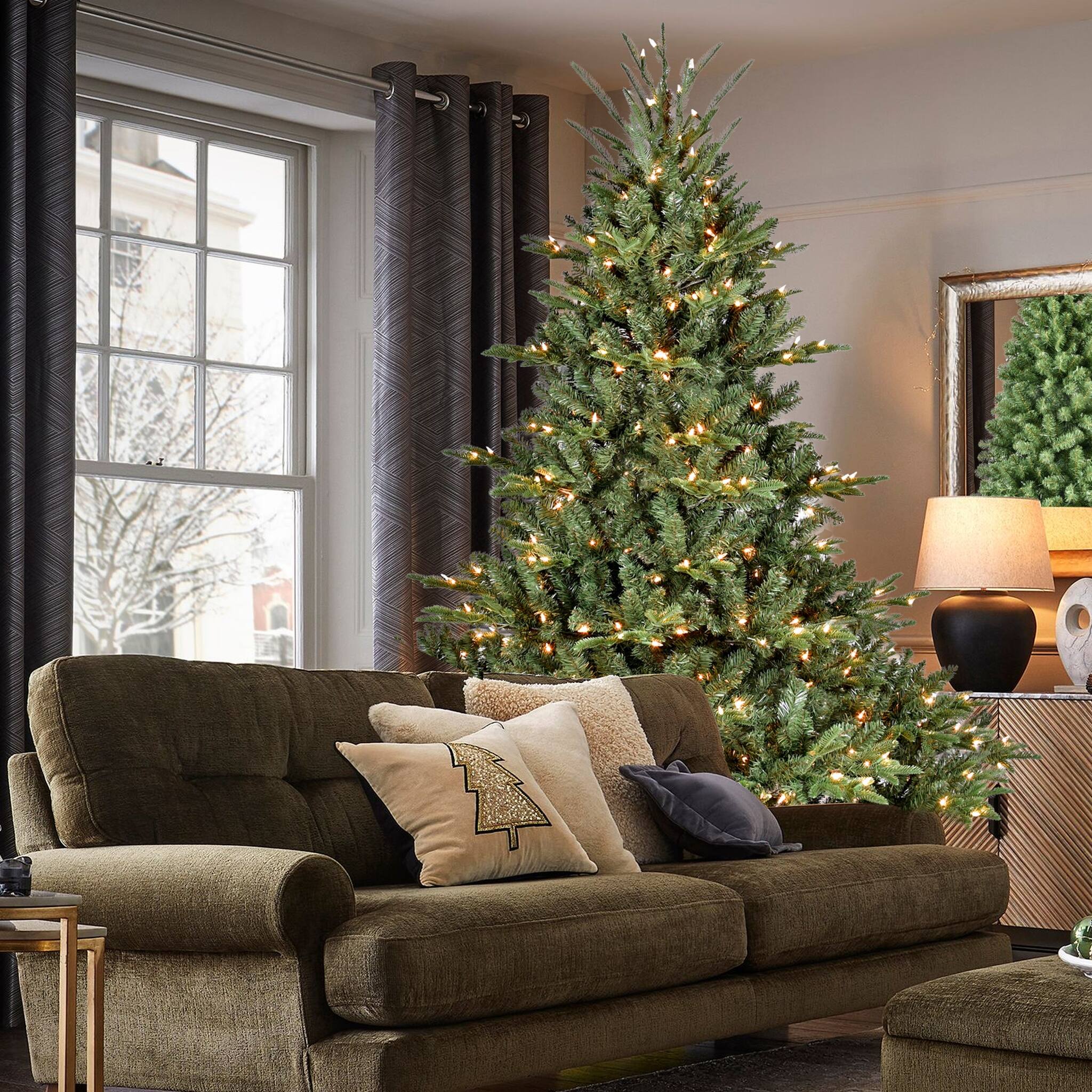 Alt View 7. Forest'nSky - 5 ft. Full-Shape Pre-Lit Christmas Tree with 350 UL Lights, 1129 PE/PVC Tips, 44 in. Wide Base - Green.