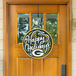 Evergreen Enterprises - Green Bay Packers 18" Happy Holidays Wooden Round Door Sign - Multicolor