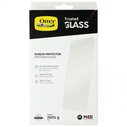 Trusted Otter BOX GLASS SCREEN PROTECTOR
PROTÈGE-ÉCRAN
ANTI-SCRATCH MAINTAINS CLARITY
ANTI-RAYURES POUR CONSERVER UNE BONNE CLARITÉ
SHATTER PROTECTION
PROTECTION ANTI-ÉCLATS
SMUDGE RESISTANT
RÉSISTANT AUX SALISSEURES
Lifetime WARRANTY
for/pour moto g 5G
MADE IN MAIN
HOTOROLA