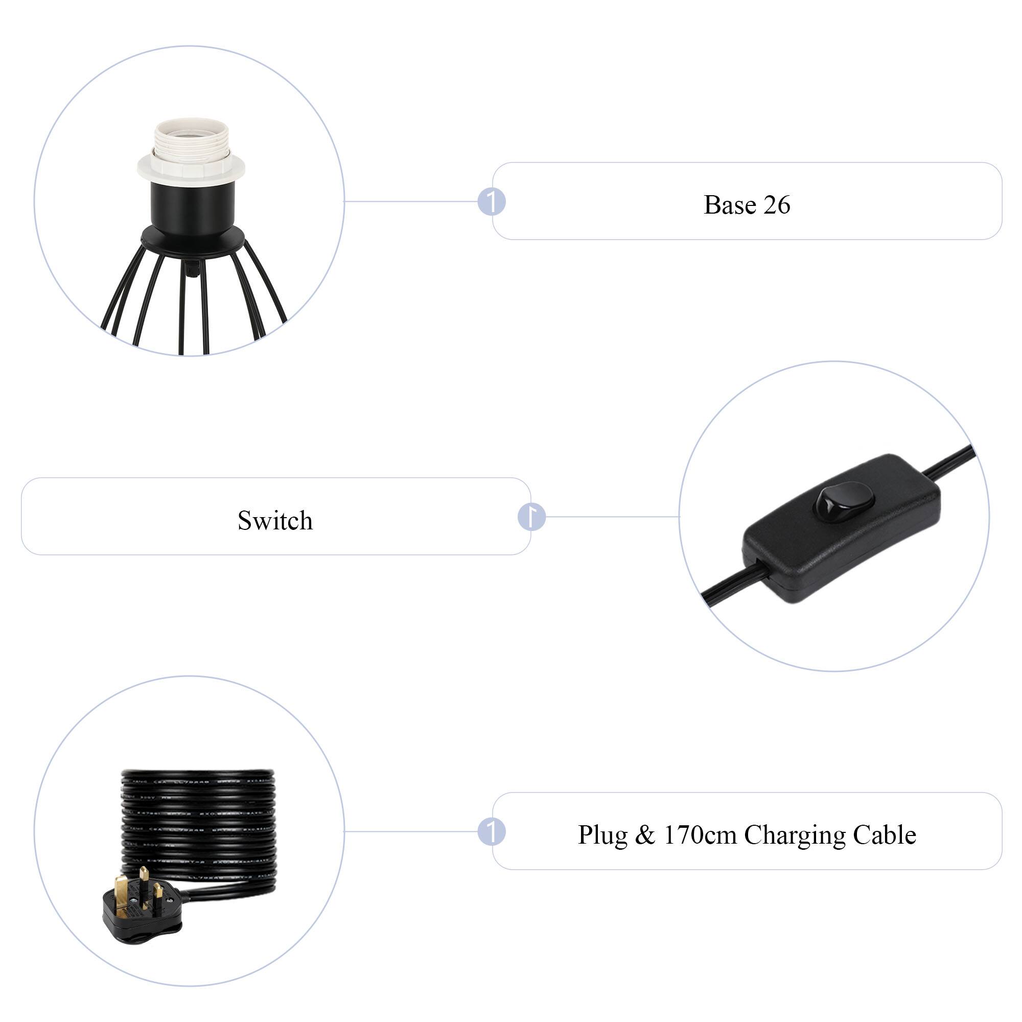 1. Base 26  
2. Switch  
3. Plug & 170cm Charging Cable