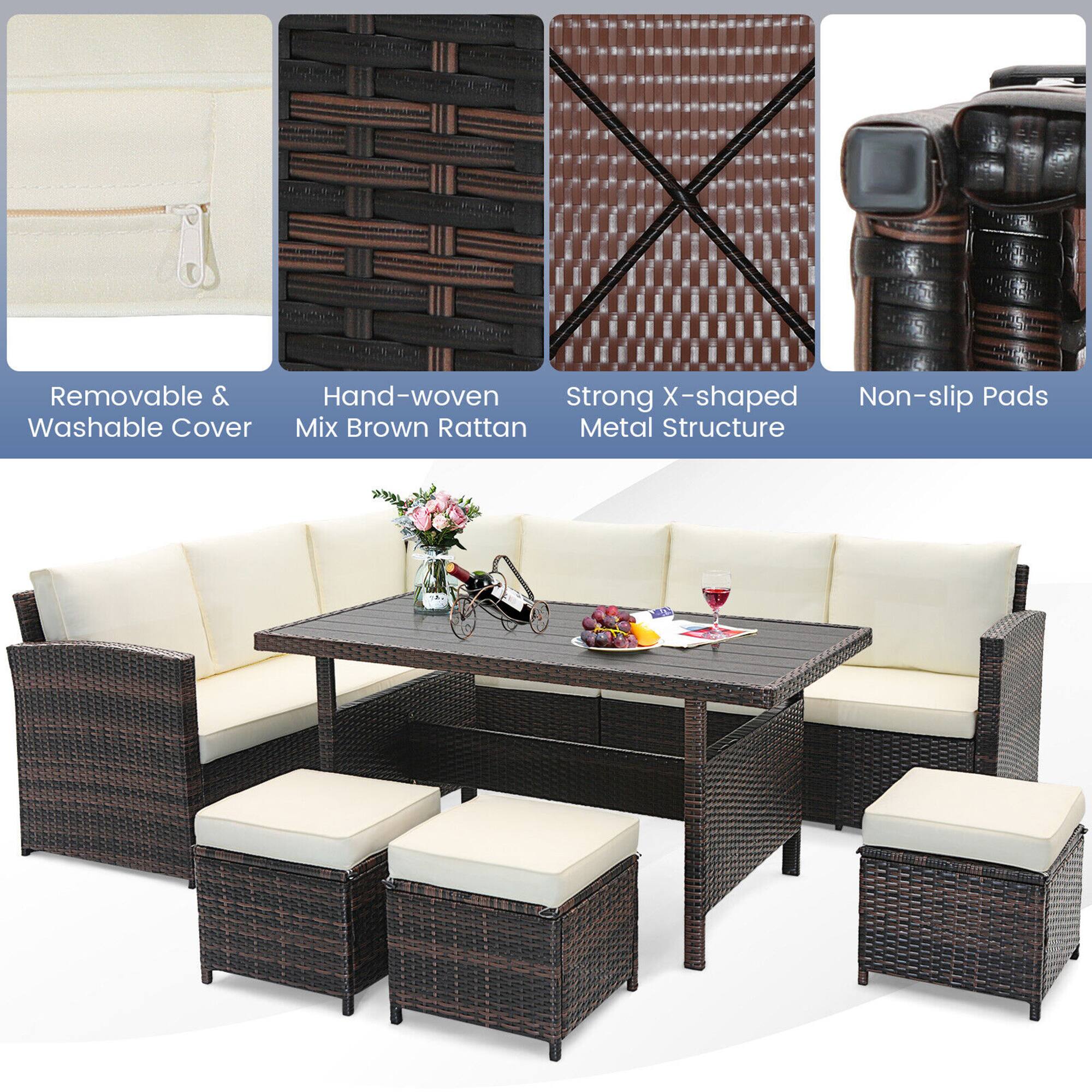 Removable & Washable Cover, Hand-woven Mix Brown Rattan, Strong X-shaped Metal Structure, Non-slip Pads