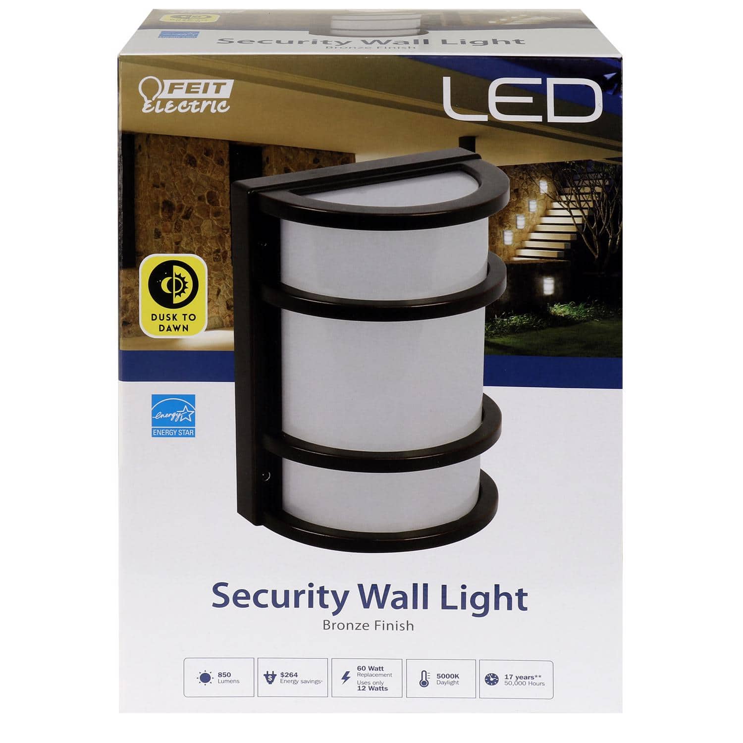 FEIT ELECTRIC - Feit LED Dusk to Dawn Hardwired LED Bronze Security Wall Light