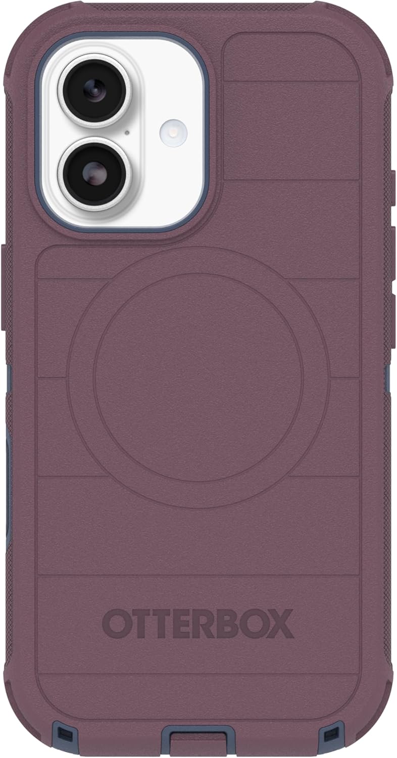 Left. OtterBox - OtterBox iPhone 17 (Only) Bundle: Defender Series Case & Screen Protector - Case Only - Rugged - Snaps on MagSafe - Tulipwood Glow (Purple & Blue).