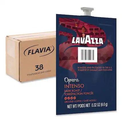FLAVIA LAVAZZA
38 per case
Freshpacks
ROASTED AND PACKAGED IN THE U.S.
TORRFI ET EMBALLÉ AUX ÉTATS-UNIS
Opera INTENSO
DARK ROAST / TORRÉFACTION FONCÉE
GROUND COFFEE / CAFÉ MOULU
NET WT / POIDS NET 0.32 OZ (9.0 g)