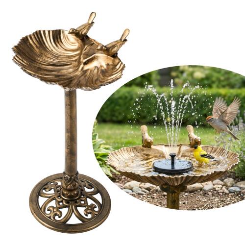 Front. Winado - 32in Resin Bird Bath Freestanding with Leaf-Shaped, Solar Fountain, Removable Bowl for Outdoor Patio Garden Decoration - Bronze-2.5W.