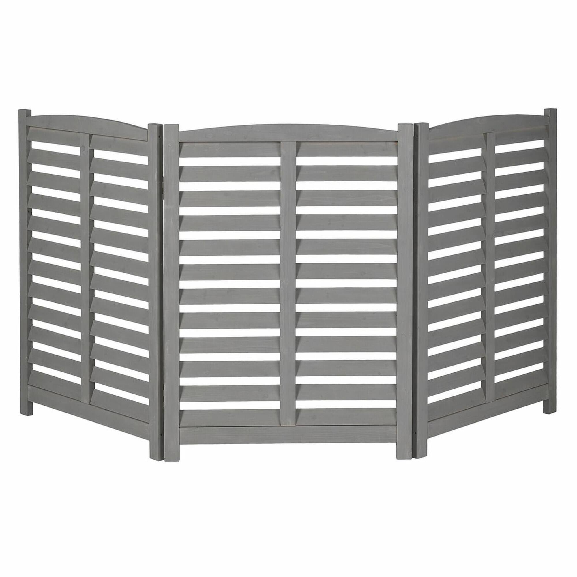 Front. RYHNUYNE - 3-Panel Outdoor Wood Privacy Screen for Air Conditioner, 3-Section Freestanding Fence 32x38 Inch, Patio Garden - Grey.