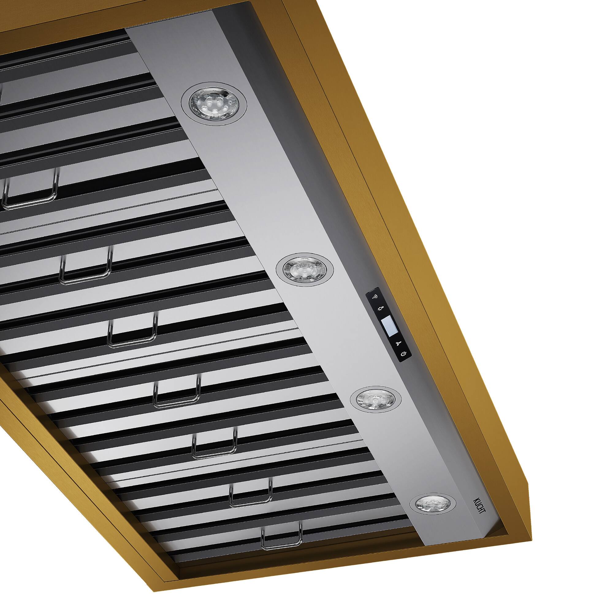 Alt View 1. Kucht - 48" Wall Mount Range Hood 900 CFM – Stainless Steel & Gold Accents - Stainless Steel & Gold.