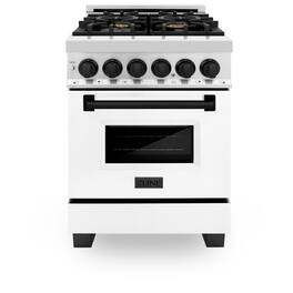 ZLINE - Autograph 24" Legacy Dual Fuel Range w/ 4 Burners & White & Black Accents (RAZ-WM-24-MB) - Multicolor