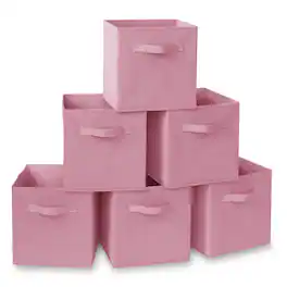 Casafield - (Set of 6) Collapsible Fabric Cubes - Storage Bins - Light Pink