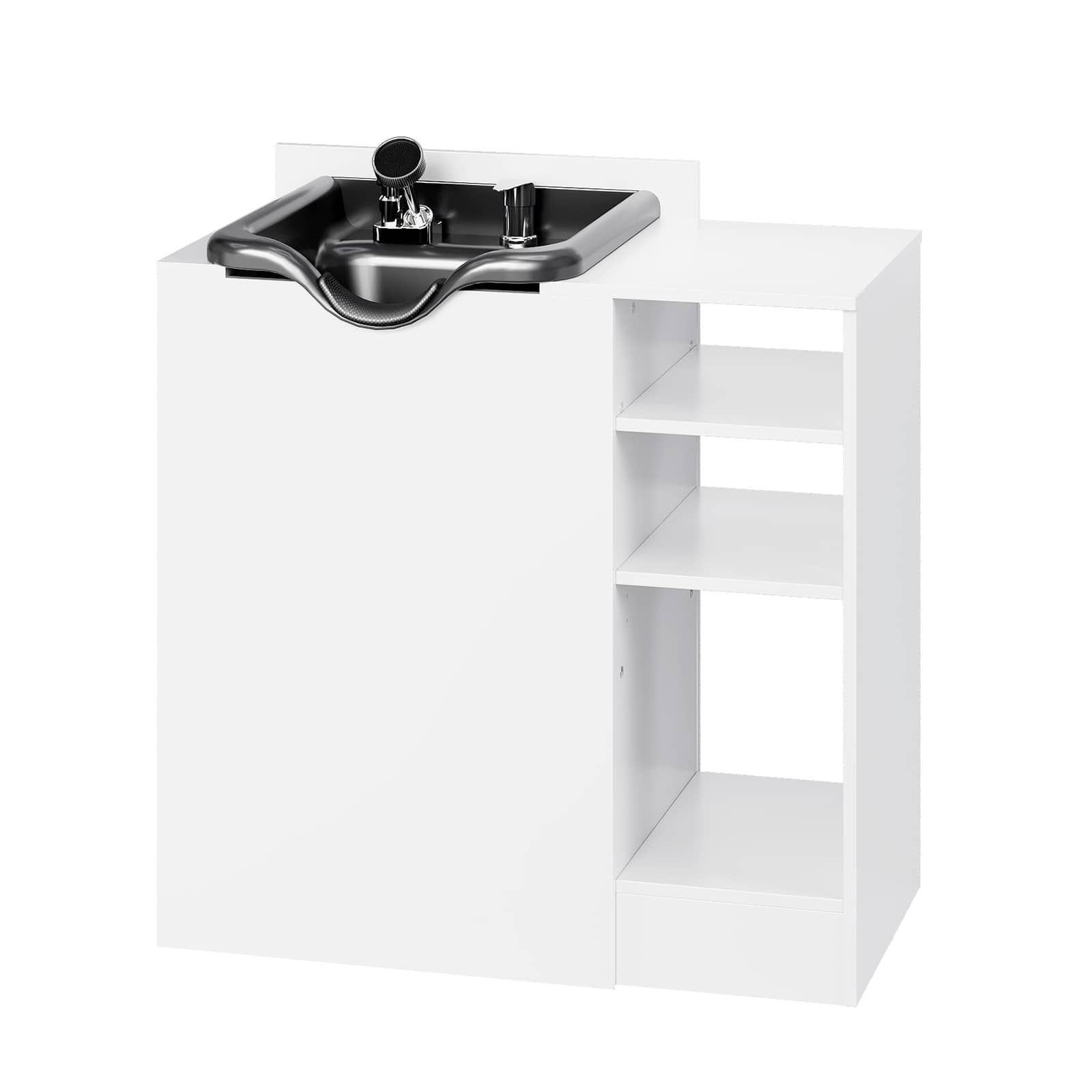 Winado - Professional Salon Station with Shampoo Sink, Adjustable Shelves, UPC Faucet, Comfort Headrest for Beauty, Home Studios - White