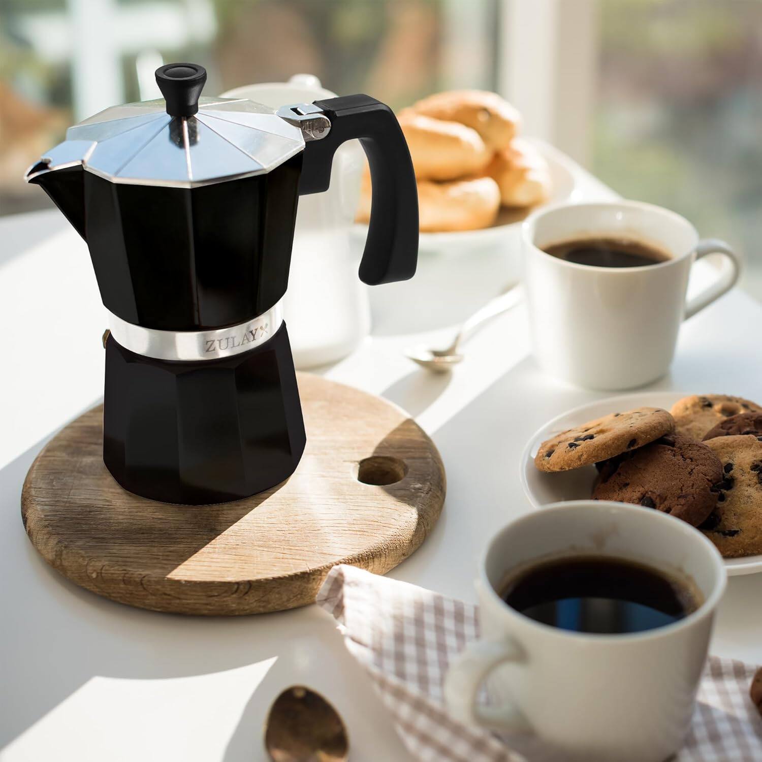 Alt View 4. Zulay Kitchen - Zulay Kitchen Stovetop Espresso Maker - Moka Pot 12 Espresso Cups - Black.