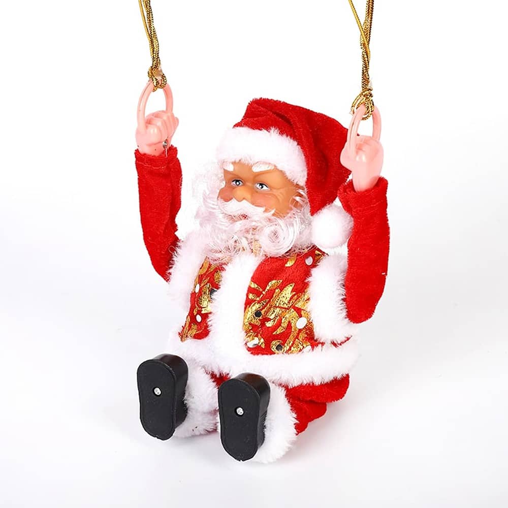 MOSZAR LLC - Tumbling Santa with Music, Battery-Operated Christmas Tree Ornament - Red