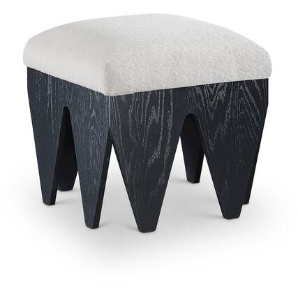 Front. Meridian Furniture - Altair Cream Velour Fur Fabric Bench - Beige.
