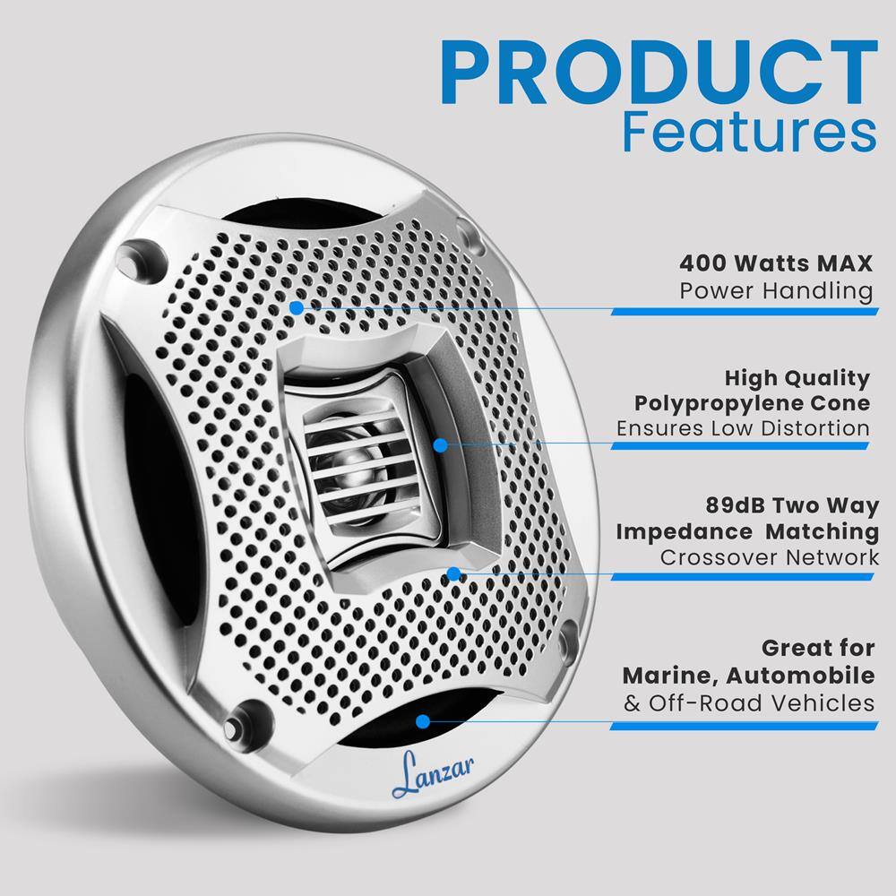 PRODUCT Features

- 400 Watts MAX Power Handling
- High Quality Polypropylene Cone Ensures Low Distortion
- 89dB Two Way Impedance Matching Crossover Network
- Great for Marine, Automobile & Off-Road Vehicles