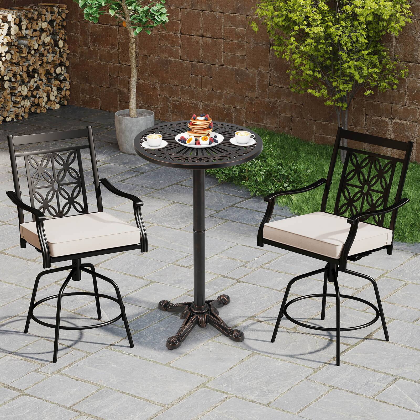Alt View 4. Costway - Costway 24" Patio Round Bar Table with Carved Texture for Garden Backyard Balcony, Poolside - Bronze.