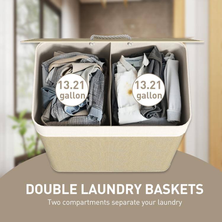 13.21 gallon  
13.21 gallon  
DOUBLE LAUNDRY BASKETS  
Two compartments separate your laundry