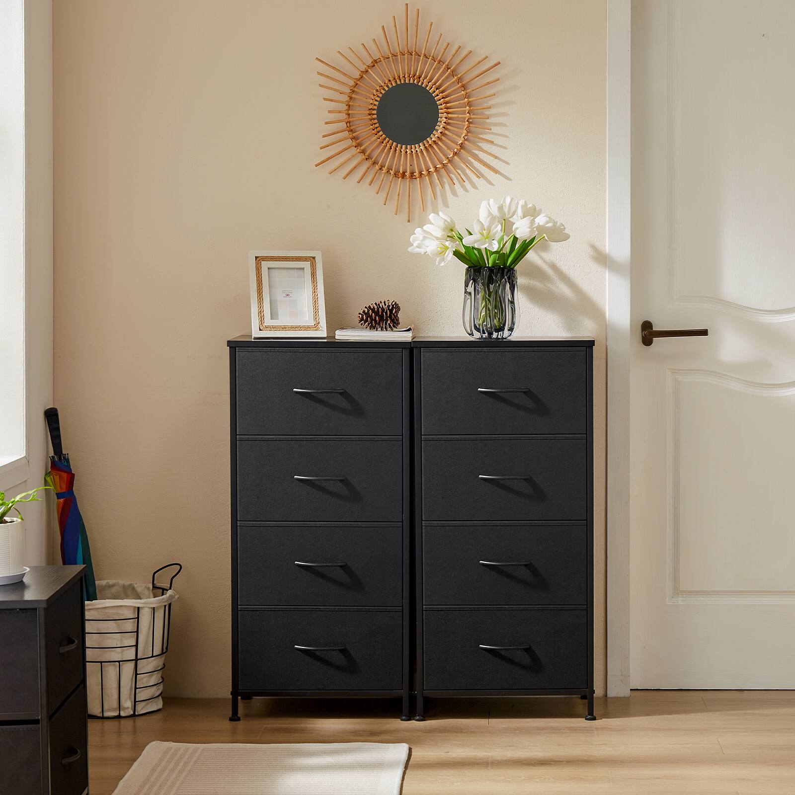 Alt View 1. Lirago - Elegant 4-Drawer Small Storage Cabinet Dresser with Metal Frame Wood Top 11.80"W x 37.40"H for Enhanced Storage - Black.