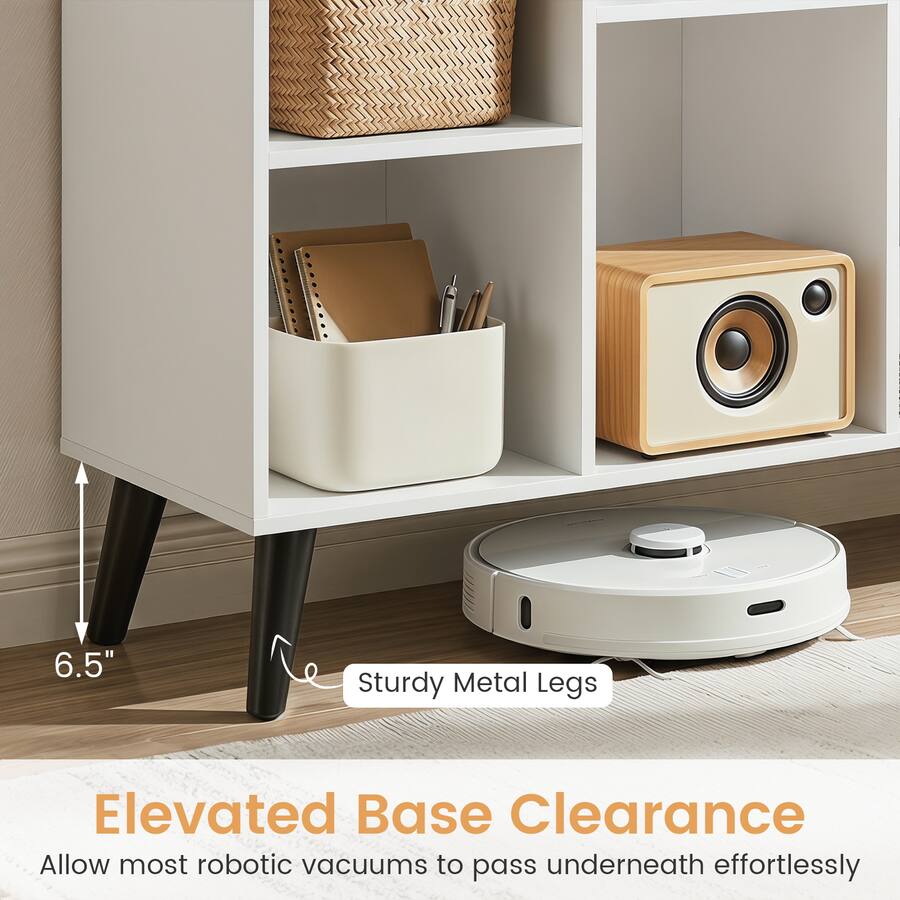Costway 8 Cube Bookshelf, 3 Tier Bookcase with Elevated Metal Legs for ...